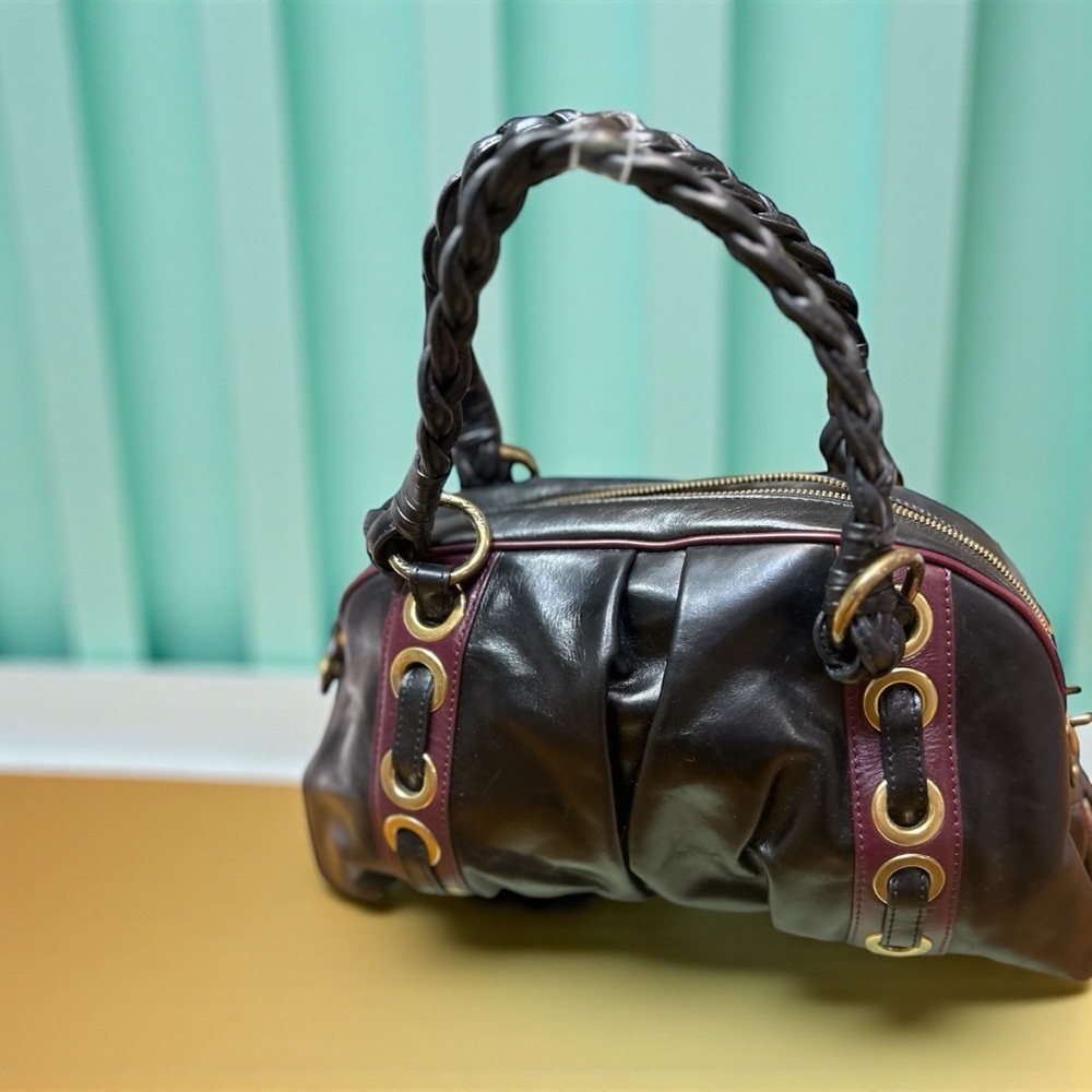 Kate Landry Dark Brown Satchel with Gold Accents